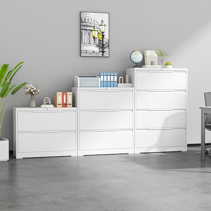 LONGLINK 2 Drawer Lateral File Cabinets with Lock,Metal Filing Cabinet for Home Office,Wide Office Storage Cabinet with Hanging Bars for A4 Legal/Letter Size(White-Easy Assembly)