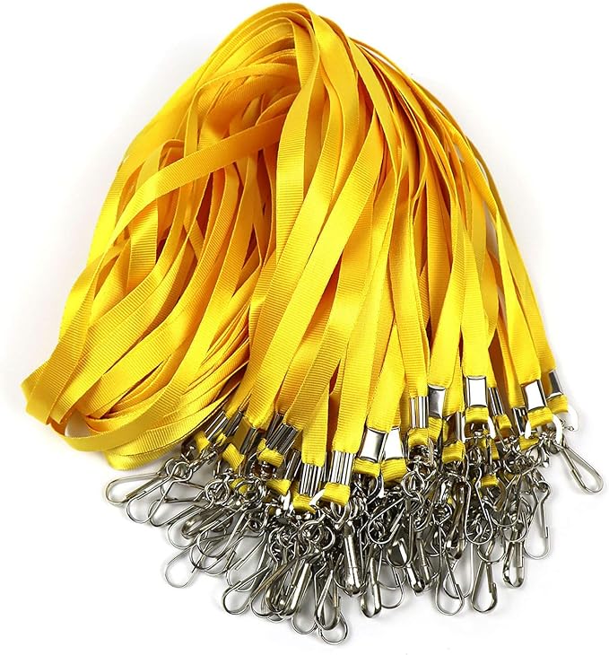 Beebel Yellow Lanyards 100 Pcs Lanyard for Id Badges Flat Lanyard with Badge Clip with J-Hook (Yellow)