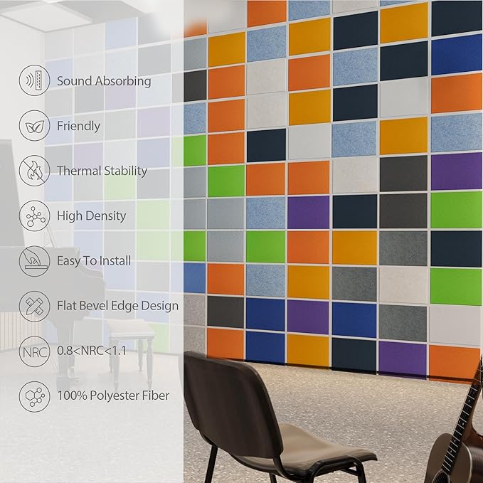Amantech 12 Pack Acoustic Panels Self Adhesive Sound Proof Foam, High Density Sound Acoustic Panel, 16X12X0.4 Inch 4:3 Rectangle Panels in Home, Office, Reccording Room, Studio,and more(Beige)