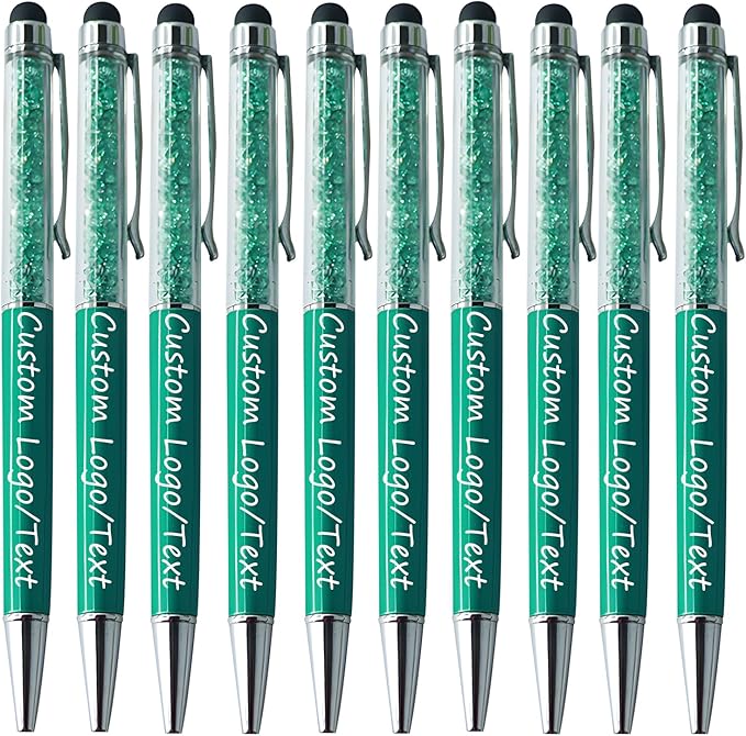 Yucold Customized Pens with Name/Logo - Touch Screen Stylus Ballpoint Pen, Perfect for Weddings, Business & Personalized Gifts (Peacock Green,20)