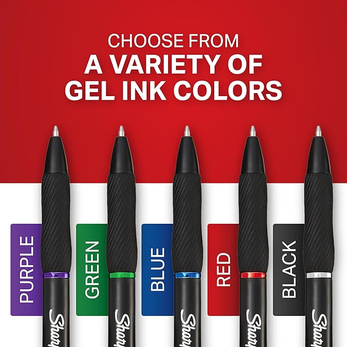 Sharpie S-Gel Gel Pens, Black Barrel, Medium Point (0.7mm), Black Gel Ink Pens, 12 Count - Home, Office, School, Journaling, Writing, Note-Taking, Teacher Supplies
