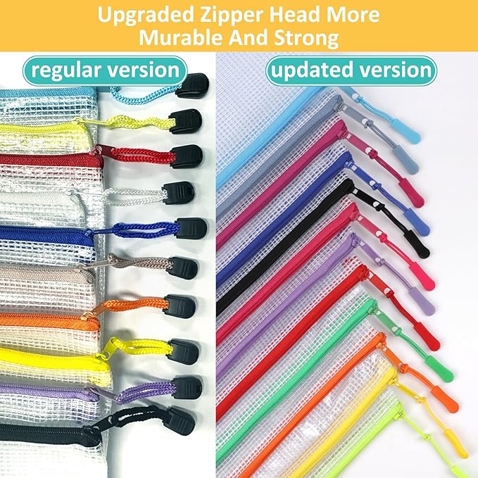 YOPCDJ 12pcs Mesh Zipper Pouch Bags, A4 Puzzle Bag (12 Colors, 12 Packs) for Organizing, Classroom Must Have Storage Bag, File Bags for School, Board Games and Office Supplies