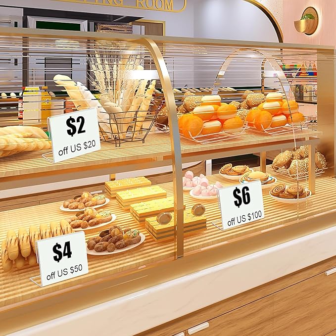 30 pack Small Acrylic Sign Holder 3.5 x 2.5 Inch,Mini Food Sign Labels for Party Buffet,L-Shape Name Card Display Holder,Mini Clear Acrylic Sign Display Holder for Office,Store,Restaurant- Horizontal