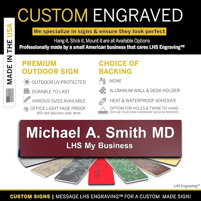 Engraved Custom Door Plate Burgundy Plastic Office Door Sign with White Letters - Made in USA 2x4 B26