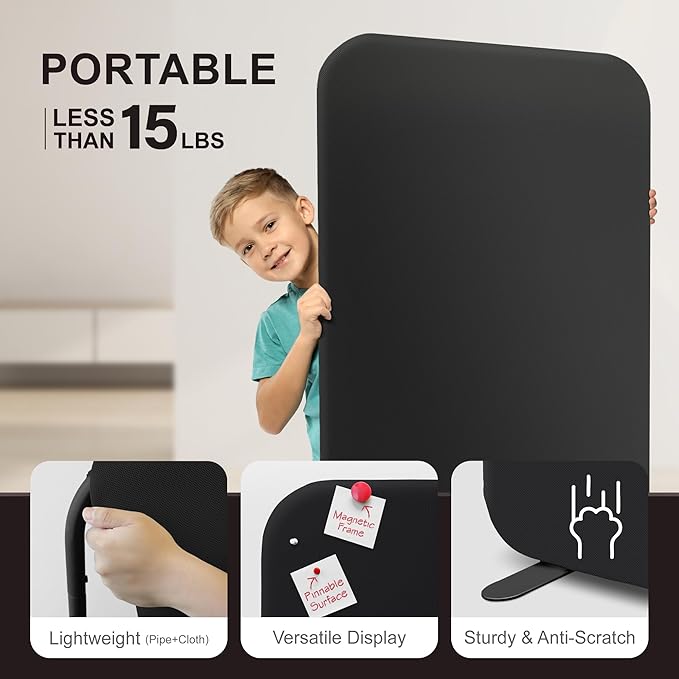 DECOLAB Room Partition Panel, Freestanding Portable Privacy Cubicle Partition for Offices, Classroom, Studio, Healthcare, Workspace, Scratch Resistance, 29"x65" Midnight