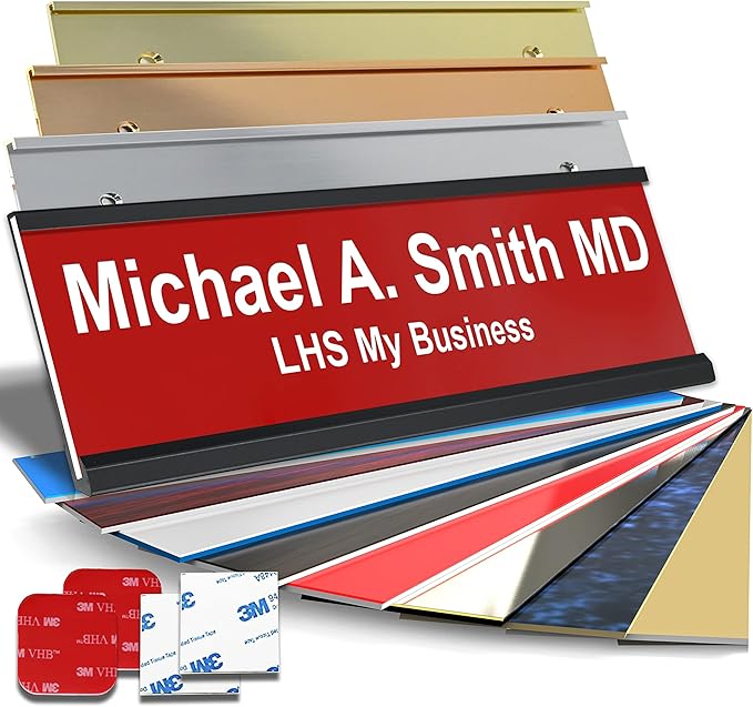 Custom Name Plate for Doors, with Choice of Mounting Holders for Walls, Doors, Cubicles, Hanging and More - Personalized Red Plastic White Letters - USA Made 2x6 - B7