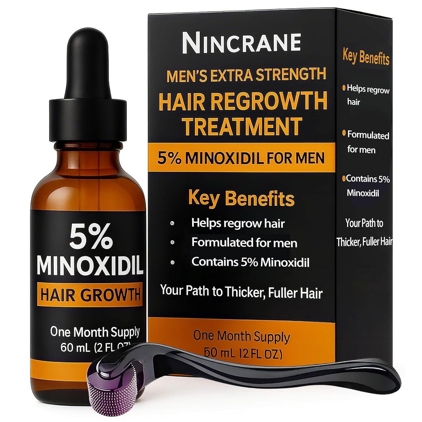 Minoxidil for Men 5% Topical Solution – Beard & Hair Regrowth Treatment, Extra Strength Hair Loss Formula for Thicker, Fuller Hair, Hair Growth Serum for Men