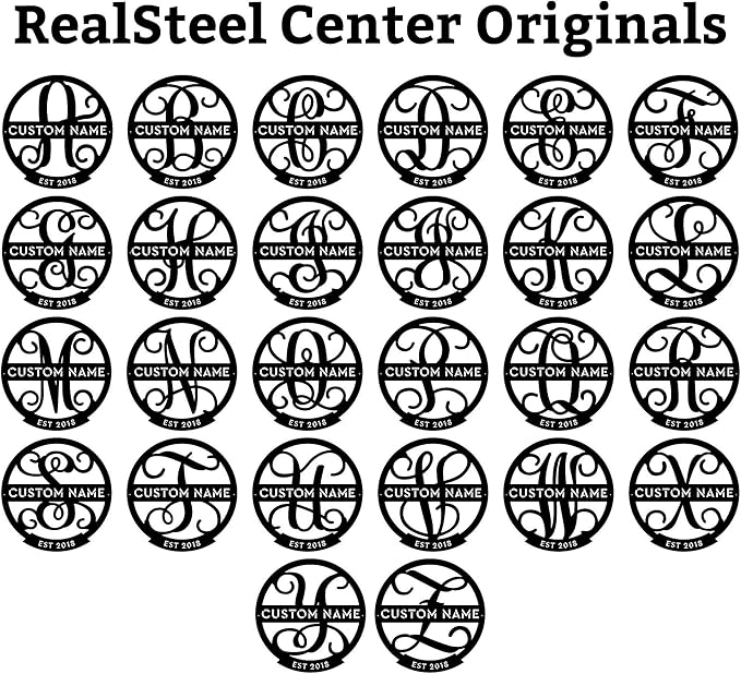 RealSteel Personalized Family Name Monogram Metal Sign – Custom Split Letter Wall Art with Established Year, Rustic Farmhouse Home Décor, Indoor Outdoor Steel Sign for Front Porch, Mantel, Entryway