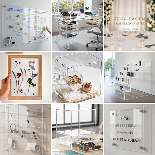 CALPALMY (Pack of 2) 12 x 24 Inch Clear Acrylic Sheets 1/4" Thick Plexiglass; Use for Craft Projects, Signs, Display Cases, Sneeze Guard and More; Cut with Cricut, Engraver, Power Saw or Hand Tools