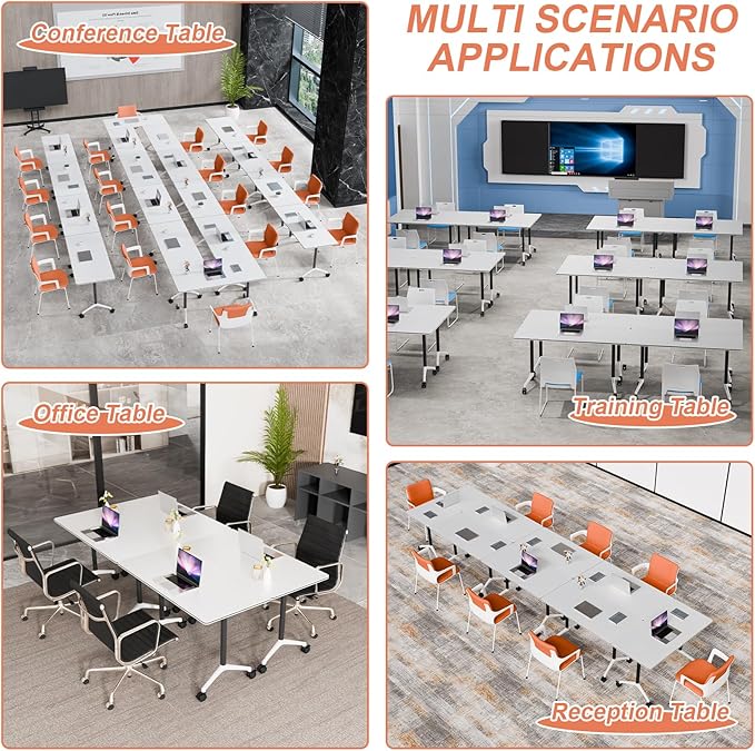 Conference Table Flip Top Mobile Conference Room Tables,Folding Conference Table with Wheels,Large Meeting Training Seminar Table Saving Space for Office Classroom(12A,55.1'')