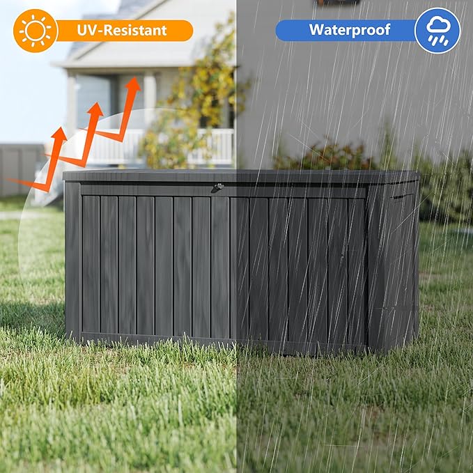 Yardgrace 320 Gallon Outdoor Storage Box Waterproof, Resin Deck Boxes with Lockable Lid & UV-Resistant for Patio, Pool, Garden Furniture Cushions & Accessories, Black