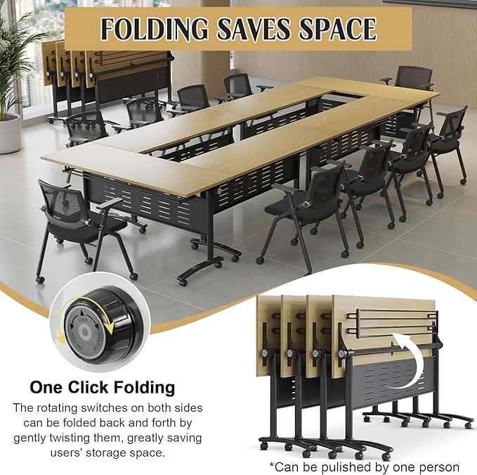 JEHUJD Conference Table,55.1''Folding Conference Room Table for 4-12 People,Mobile Flip Top MeetingTraining Table with Different Coulor and Styles for Offices, Classrooms,Meeting Room (4, 61''E)