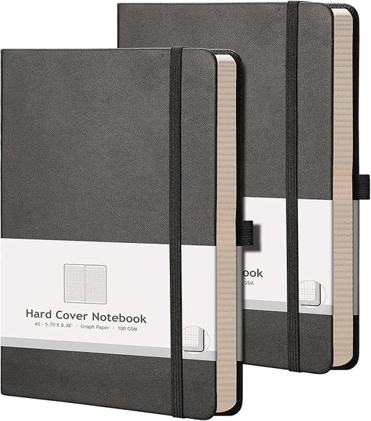 AHGXG Graph Paper Notebook 2 Pack - A5 Grid Paper Notebook/Journal Hardcover with 384 Pages, 120gsm Thick Graph Paper, Grid Paper for Math & Science Students 5.75'' × 8.38''