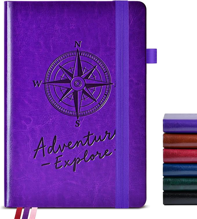 PAIBAS Lined Journal Notebook for Women Men, 160 Pages, A5 Hardcover Vintage Leather Journaling Notebooks for Work, School, Note Taking, Travel, Bible Study, Daily Diary for Writing 5.8"x8.5" (Purple)