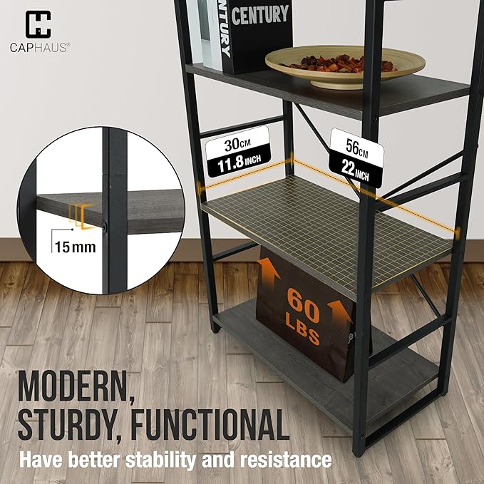CAPHAUS 6 Tier Bookshelf, 24 Inch Width Free Standing Shelf, Bookcase Shelf Storage Organizer, Industrial Book Shelves for Home Office, Living Room, Kitchen, Dark Grey Vintage Shelves & Metal Frame