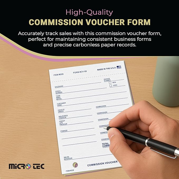Commission Voucher Book CV-59-3 Part Carbonless Forms, Triplicate NCR Receipt Book, Snap-Out Pre-Punched with File Holes Commission Vouchers, Blue Ink, 4.25 x 5.625 Inch - Pack of 400