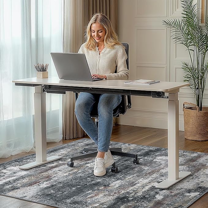Office Chair Mat for Hardwood Tile Floor, Abstract 48"X 60" Desk Mats for Office Chair on Rolling Chairs Carpet, Desk Anti-Slip 1/5" Thick Rug for Computer Chair, Thin Low-Pile Floor Mat, Dark Gray