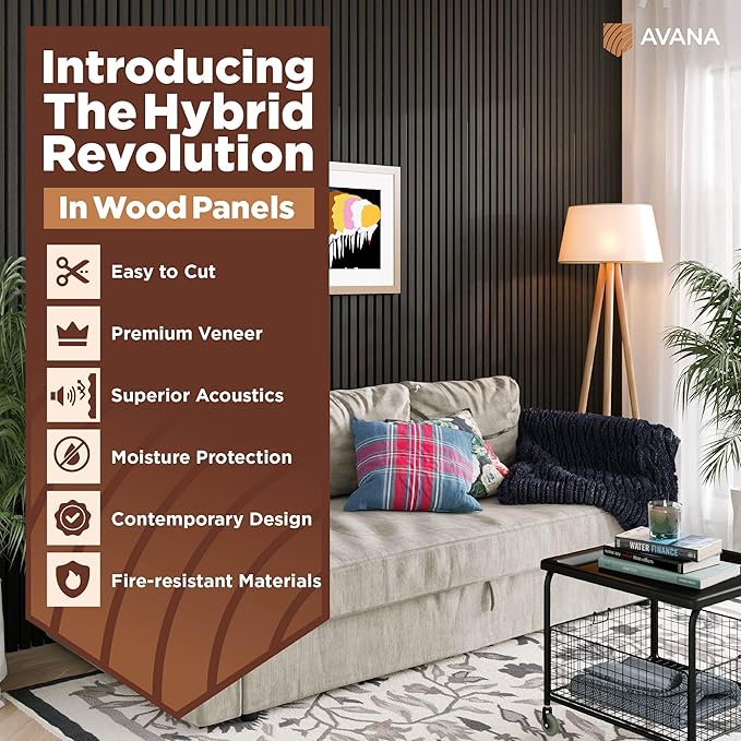 Avana Acoustic Wood Wall Panels – 94.4 X 12.6 Inch Smoke Oak Acoustic Panels 4 PCs – Wall Panels For Interior Wall Decor For Homes, Offices, Studios – Sturdy And Durable Wood Panels For Wall