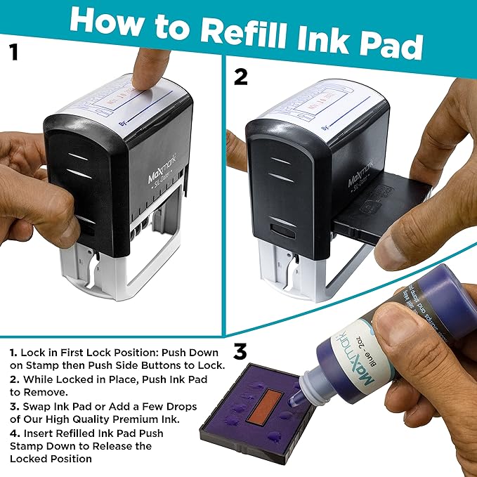 MaxMark Large Self-Inking Rubber Date Office Stamp with Approved Phrase & Date - Black Ink, 12-Year Band - Style 5