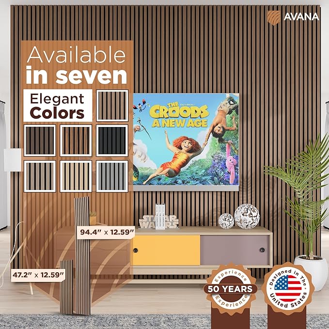 Avana Acoustic Wood Wall Panels – 94.4 x 12.6 Inch Smoke Walnut Acoustic Panels 2 PCs – Wall Panels For Interior Wall Decor For Homes, Offices, Studios – Pleasing Wood Panels For Wall