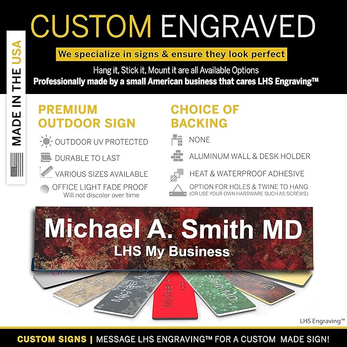 Engraved Door Signs for Office Personalized Rustico Granite Plastic Door Plaque White Letters - Made in USA 2x10 S2