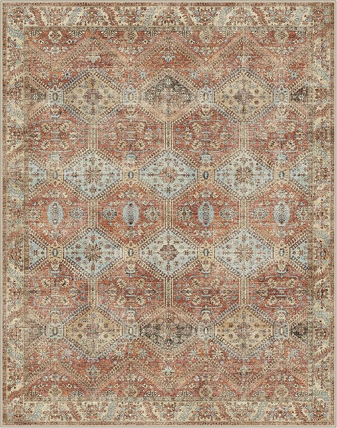 GENIMO 5x7 Area Rugs for Living Room, Machine Washable Non Slip Rugs, Low Pile Lightweight Print Rug for Bedroom, Dining Room, Home Office, Vintage Brick Red