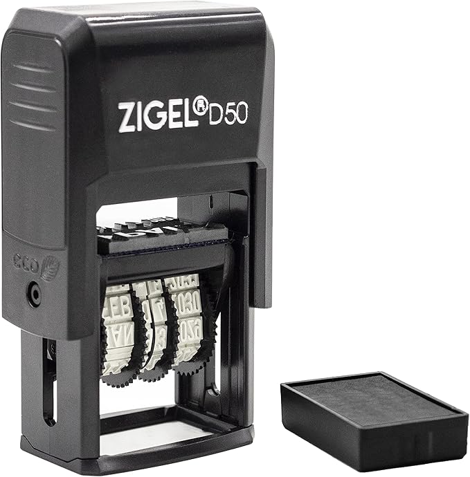 ZIGEL D50 Date Stamp with Shipped - Self Inking Date Stamp - Black