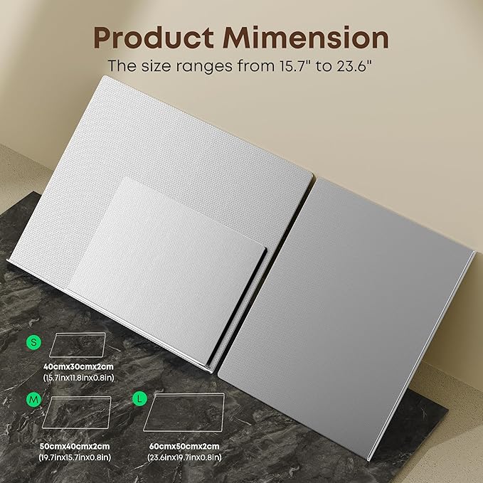KORVOS Stainless Steel Cutting Board, 19.6"L x 15.7" W Heavy Duty Steel Chopping Boards for Kitchen, Metal Cutting Board with Lip&Non-slip pad, Against Scratches Surface, Easy To Clean