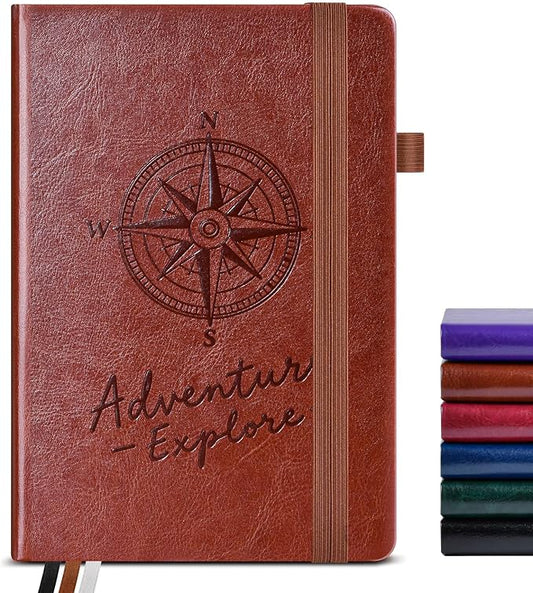 PAIBAS Lined Journal Notebook for Women Men, 160 Pages, A5 Hardcover Vintage Leather Journaling Notebooks for Work, School, Note Taking, Travel, Bible Study, Daily Diary for Writing 5.8"x8.5" (Brown)