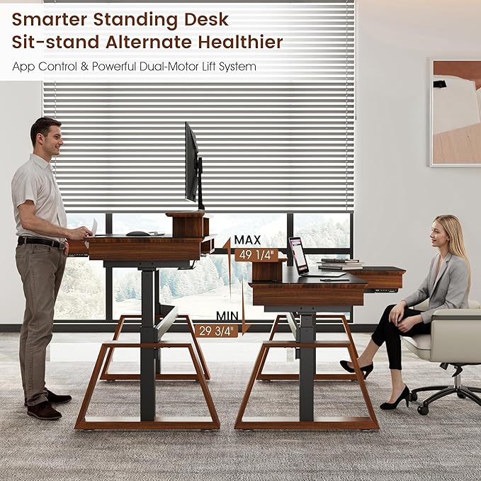 EUREKA ERGONOMIC Electric Standing Desk with Dual Drawers,63 Inches Height Adjustable L-Shaped Office Desk,Sit Stand Desk Executive Desk Computer Workstations with Monitor Stand,Left/Black