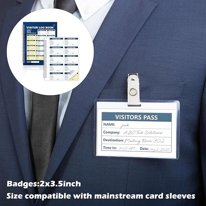 3 Pack of 1500 Visitor Badges Registry Log with Carbonless Copy 2-Part Letter Size Visitor Log Book Spiral-Bound Self Visitor Badges Guest Register Book for Business or School (3)