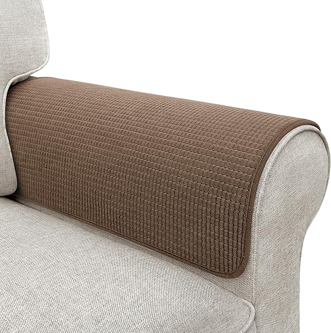 Couch Arm Covers, Waterproof Armrest Cover for Sofa, Armchair, Loveseat, Non-Slip Recliner Arm Covers, Sofa Headrest Covers, Arm Chair Covers Set of 2 (Chocolate, 26"×26")