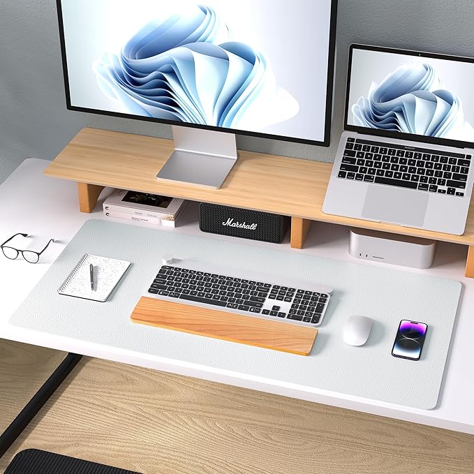 Aothia Leather Desk Pad Protector, Large Mouse Pad, Office Mat, Non-Slip PU Leather Blotter, Laptop Desk Pad, Waterproof Writing Pad for Office and Home (Barely Grey, 23.6" x 13.7")