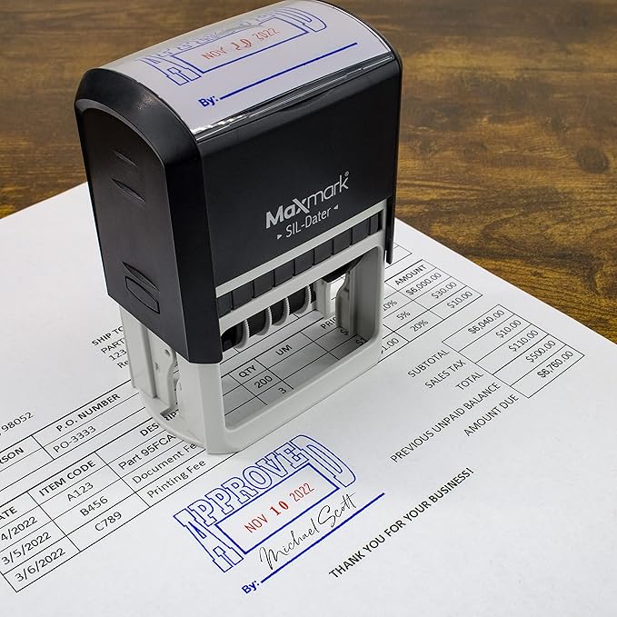 MaxMark Large Self-Inking Rubber Date Office Stamp with Received Phrase & Date - Black Ink, 12-Year Band - Style 3