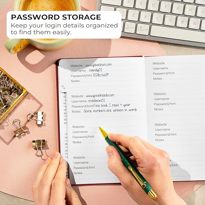 Clever Fox Password Book with alphabetical tabs. Internet Address Organizer Logbook. Medium Password Keeper for Website Logins (Wine Red)