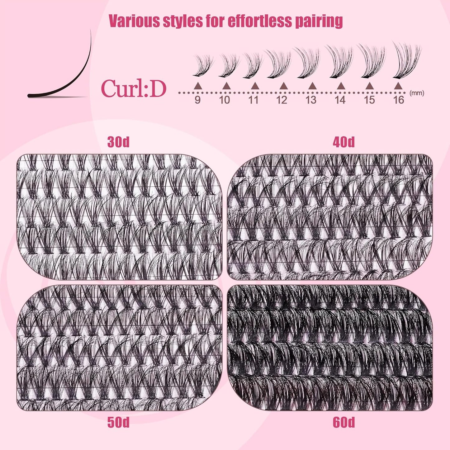 Lash Clusters - Lash Clusters with Bottom Lashes Lash Clusters 30D40D50D60D Fluffy Wispy EyeLash Clusters D Curl No Adhesives Included