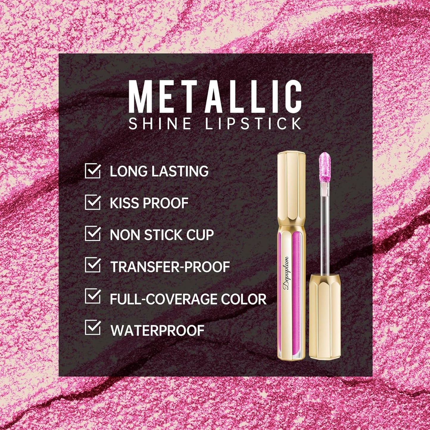 Pink Lipsticks for Women Metallic Lipstick Long Lasting Non Stick Cup Lip Gloss, Shimmer Lightweight Hydrating Full Coverage Lip Color, DP119 Princess