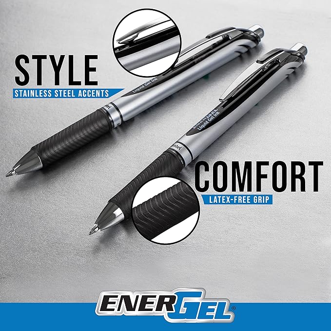 Pentel EnerGel RTX Liquid Gel Pens, Medium (0.7mm), Black Ink, 4-pk (BL77PF4A)