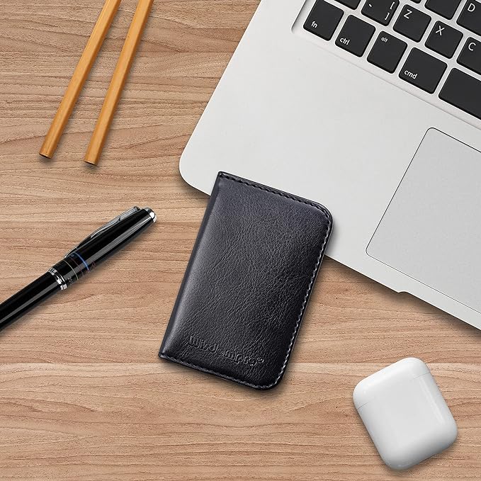 Wisdompro Business Card Holder, 2-Sided PU Leather Folio Name Card Holder Wallet Case with Magnetic Shut for Men and Women, Ultra Slim and Thin