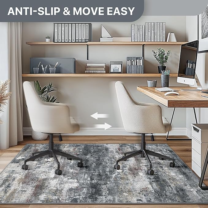 Office Chair Mat for Hardwood Tile Floor, Abstract 36"X 48" Desk Mats for Office Chair on Rolling Chairs Carpet, Desk Anti-Slip 1/5" Thick Rug for Computer Chair, Thin Low-Pile Floor Mat, Dark Gray