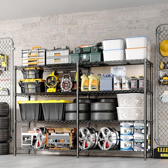 MilleLoom Metal Storage Shelves 4-Tiers, 60" H Wire Shelving Units Heavy Duty 265LBS Loads per Shelf, Adjustable Standing Wire Rack Shelf, for Home Office Pantry Room Basement,71" W x 15.7" D