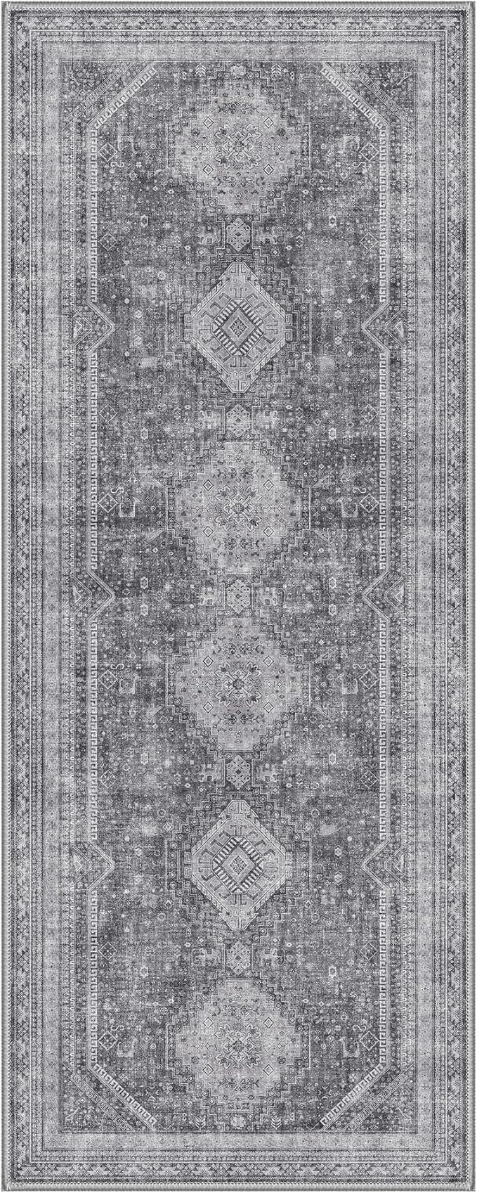 GENIMO Runner Rug 2x5 Non Slip Machine Washable Hallway Runner Rug, Low Pile Lightweight Rugs for Entryway, Hallway, Kitchen and Corridor, Vintage Grey