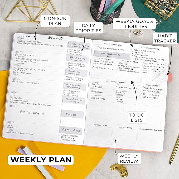 Clever Fox Planner Pro Premium – Luxurious Weekly & Monthly Planner with Budget Organizer for Productivity & Goals, Undated, A4 (Peach Pink)
