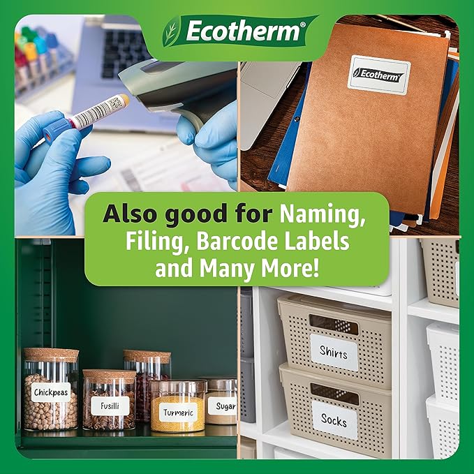 2.25" x 4" Thermal Labels | 6 Rolls | 4200 Labels | fits Zebra, Munbyn, Rollo, Godex, Arkscan, iDPRT, Offnova Thermal Label Printers and More | Blank White Adhesive Stickers by Ecotherm