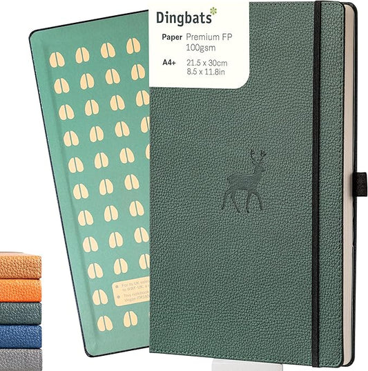Dingbats* - Wildlife Plain Extra Large A4 Notebook - PU Leather Hardcover Journal for Work, Writing - Pocket, Elastic Closure, Pen Holder, Bookmark