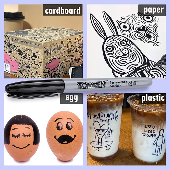TOMPEN Black Permanent Markers Fine Tip 160 Pack Bulk,Waterproof Permanent Marker Pens with Quick Drying on Wood,Plastic,Paper,Metal,Mirror for Gift Office School Classroom Home