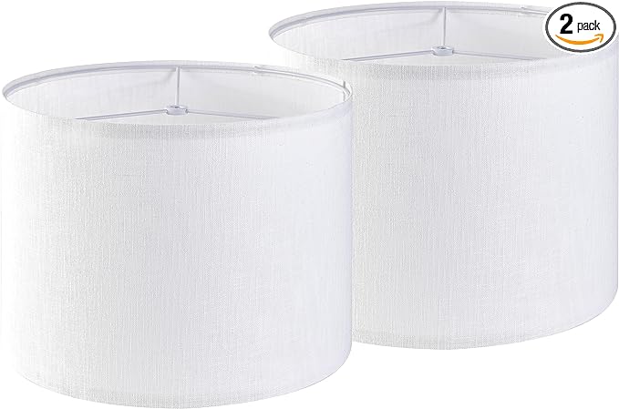 White Linen Lampshades Set of 2 Large, Drum Lamp Shade 16" Top x 16" Bottom x 12" High (Spider) Modern Lamp Shades for Table Lamps & Floor Lamp - Lampshades Replacement,Required Assembly -By GO&SO