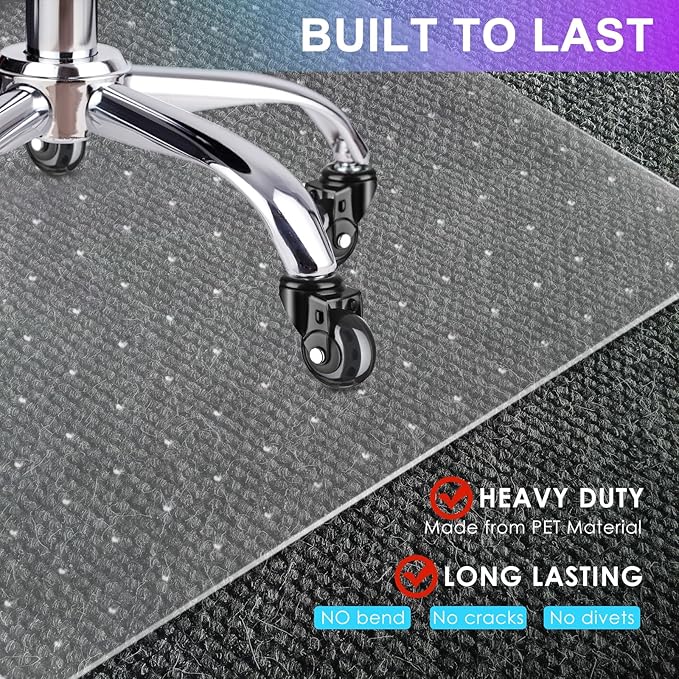 Vicwe Office Chair Mat for Carpet, 46''x 60'' Heavy Duty Chair Mat for Carpeted Floors, Easy Rolling Hard Mat for Office Chair on Carpets, Anti-Slip Carpet Protector Mat Clear,Ship Flat