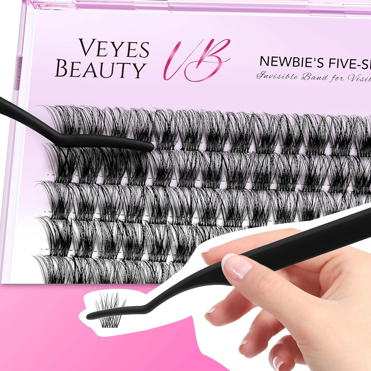 VEYESBEAUTY Lash Clusters Individual Eyelash Extensions Thin & Invisible Band DIY False Eyelashes for Self-application Newbie's Five-Second Series Wispy Lash Tray, Dreamy 12mm Single Length