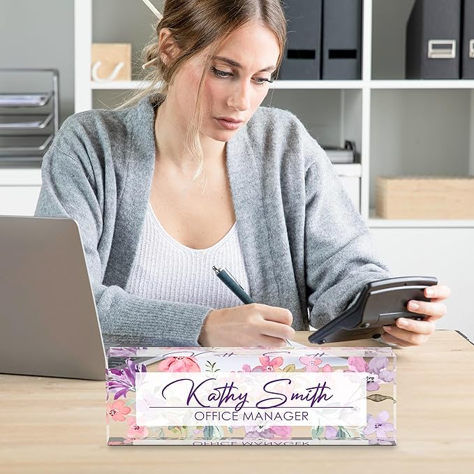 Personalized Name Plate for Desk, Custom Desk Name Plate, Acrylic Name Plate Office Desk Accessories, Personalized Office Gifts for Coworkers Teachers, Employee Appreciation Gifts (A-WaterColor3)